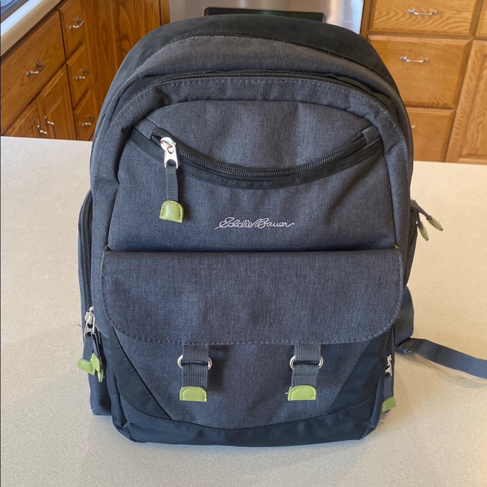 Eddie Bauer Unisex Dark Gray Backpack/diaper bag. Used/Very good condition.
